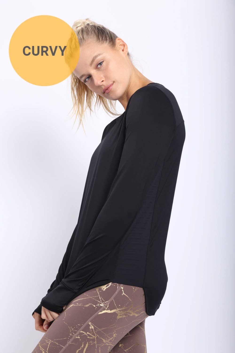 CURVY Active Top with Breathable Panels and Thumb Holes